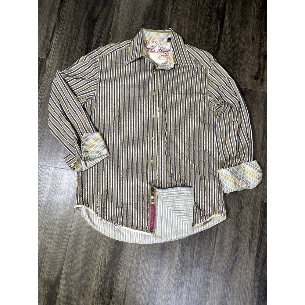 Robert Graham Men's L Striped Seersucker Button Down Shirt